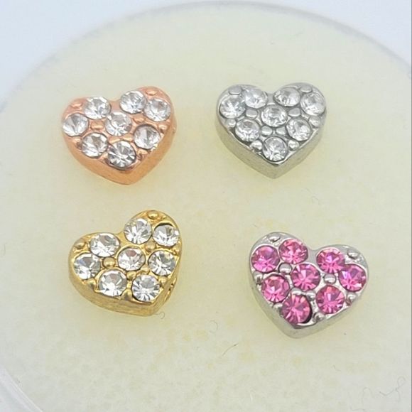 5/$21 🦉 O2 ORIGAMI OWL PINK SILVER GOLD MINI PAVÉ HEART LIVING LOCKET CHARMS - Picture 1 of 3